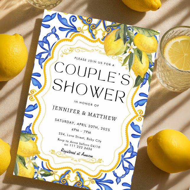 Sommarens Chic Lemon Medelhavsbröllopsdusch Inbjudningar (Chic Summer Lemon Mediterranean Couples Shower Invitation)