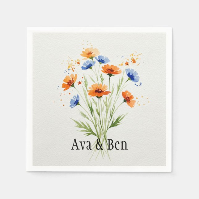 Sommarens Embrace Wildblomma Bröllop Pappersservett (Framsidan)