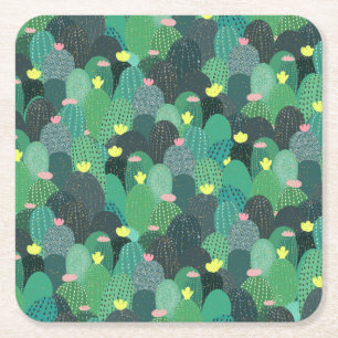 Sommarens Grönt - Teal Cactus & Guld-punkter Cute Underlägg Papper Kvadrat