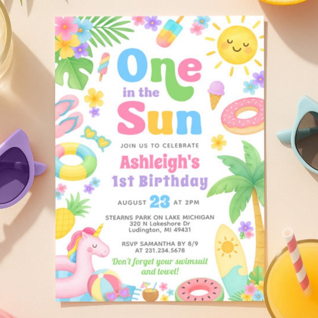 Sommarens inbjudan på födelsedagen - en i Sol (Summer 1st Birthday Invitation - One in the Sun)