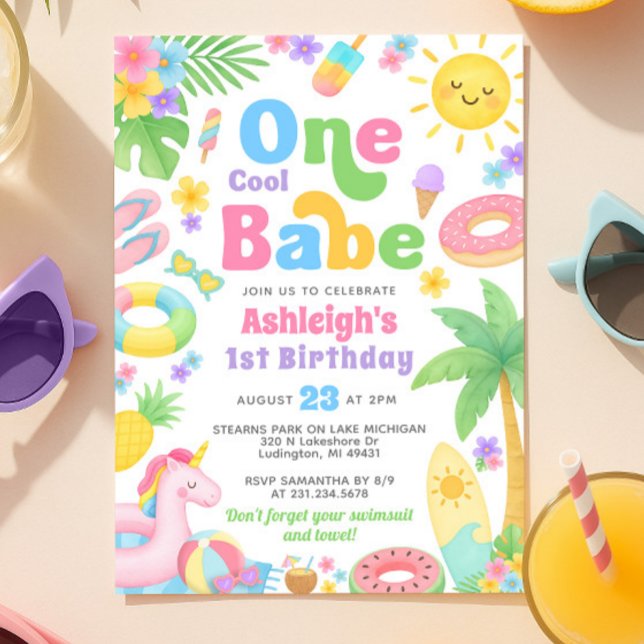 Sommarens inbjudan till första födelsedag - en Coo (Summer 1st Birthday Invitation - One Cool Babe
)
