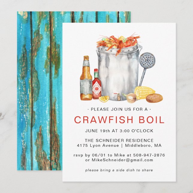 Sommarens Kräftkok | Low Country-kok grillfest Inbjudningar (Fram/baksida)