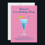 Sommarens Rosa 21:a födelsedagsinbjudan Inbjudningar<br><div class="desc">Denna färgstarka, födelsedagsfest inbjudan accentueras med en roligt blå cocktail mot rosa bakgrund, skapar perfekten för sommaren, tropiska, luau eller bassäng 21:a födelsedagen Party. Det är enkelt att anpassa med dina egna uppgifter och din ålder. Om du behöver hjälp eller ytterligare samordningsposter kontaktar du oss bara på prettyfancyinvites@gmail.com med din...</div>