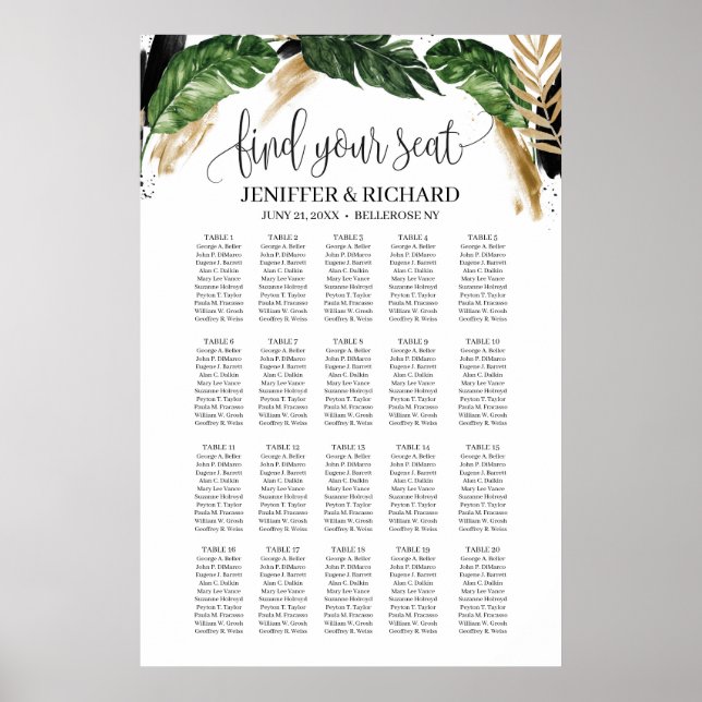 Sommarens tropiska löv guld och svart stänk poster (Framsidan)