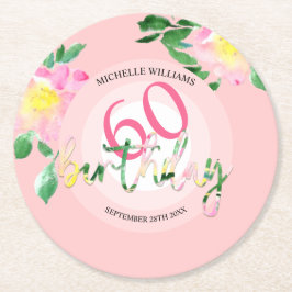 Sommarens Tropiska Rosa Blommigt Watercolor Underlägg Papper Rund