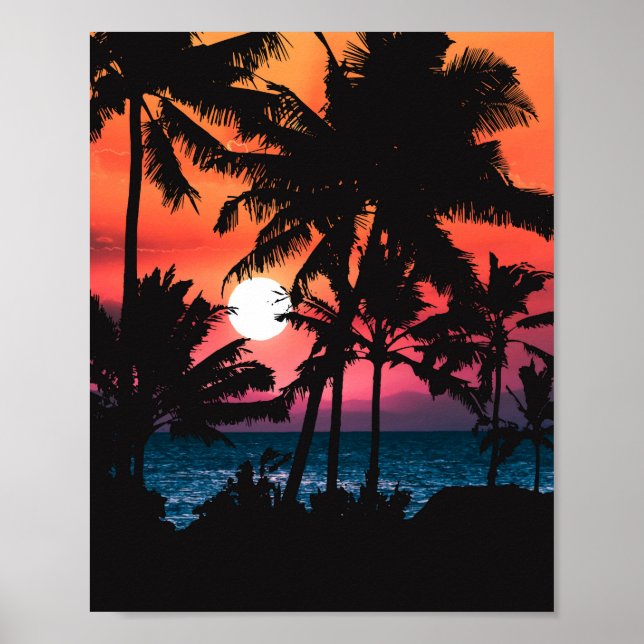 Sommarens Tropiska Rosa Orange Handflatan Träd Sun Poster (Framsidan)