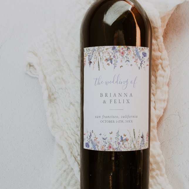 Sommaretiketter för Multifärgad Wildblomma Bröllop Vinflaska Etikett (Skapare uppladdad)