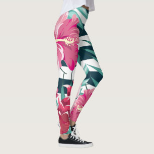 Sommarexotiska blommor, design strimlad leggings