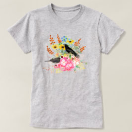 Sommarfåglar Stil i Blomsterträdgård Grått T-Shirt