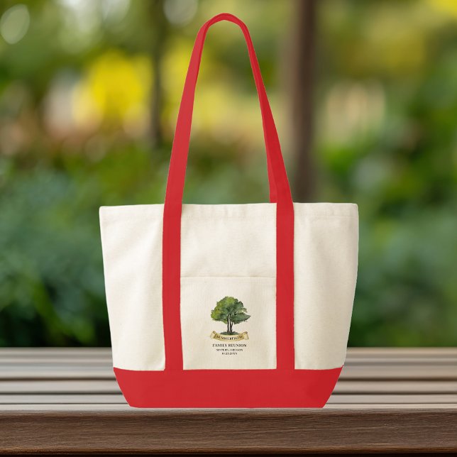 Sommarfamiljen Reunion Träd Matching Keepsaké Tygkasse (Genealogy Tree Family Reunion Custom Red Handle Large Tote Bag)