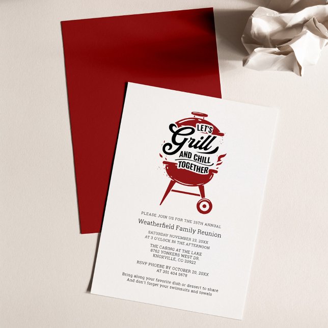 Sommarfamiljens återförening grillfest inbjudningar (Lets Grill and Chill Summer Family Summer Cookout Invitation)