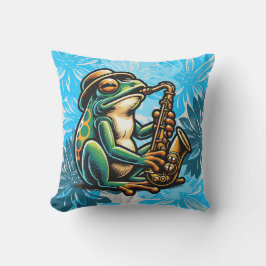 Sommarfärblått, saxofongroda utomhusfyllning kudde