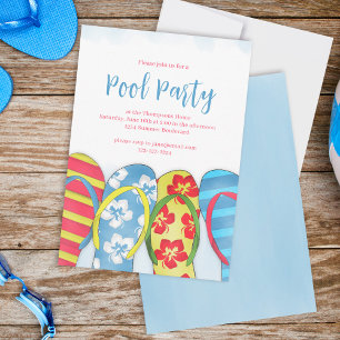 Sommarfärg blått Vatten Bassäng Party Inbjudningar