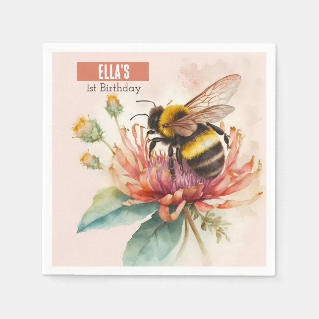 Sommarfärg Bumblebee Första födelsedag Pappersservett (Framsidan)