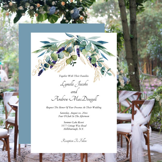 Sommarfärg Eucalyptus Blue Grönt Bröllop Inbjudningar (Summer Watercolor Eucalyptus Blue Green Wedding Invitation)