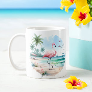 Sommarfärg Flamingo på stranden Kaffemugg