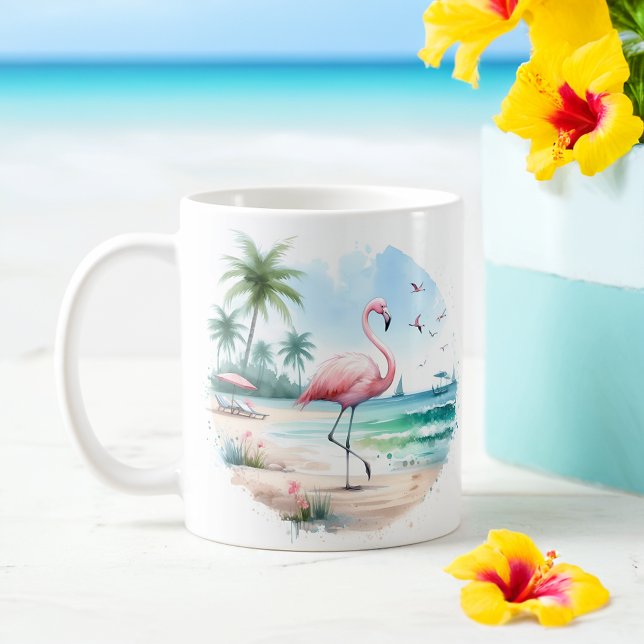 Sommarfärg Flamingo på stranden Kaffemugg (Skapare uppladdad)