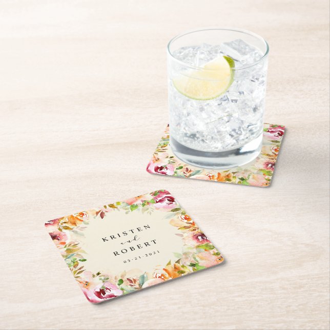 Sommarfärg Garden Blommigt Bröllop Underlägg Papper Kvadrat (Insitu)