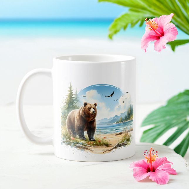 Sommarfärg Grizzly Bear på stranden Kaffemugg (Skapare uppladdad)