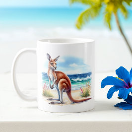 Sommarfärg Kangaroo på stranden Kaffemugg