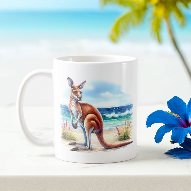 Sommarfärg Kangaroo på stranden Kaffemugg (Skapare uppladdad)