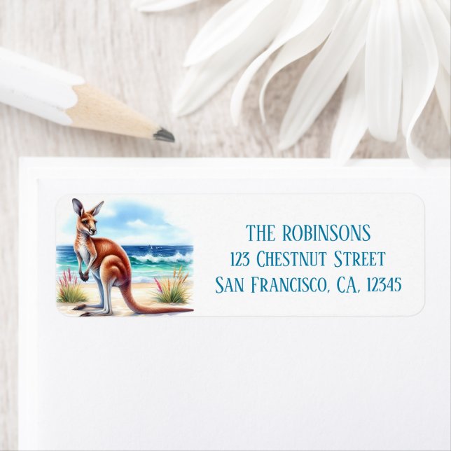 Sommarfärg Kangaroo på stranden Returadress Etikett (Insitu)