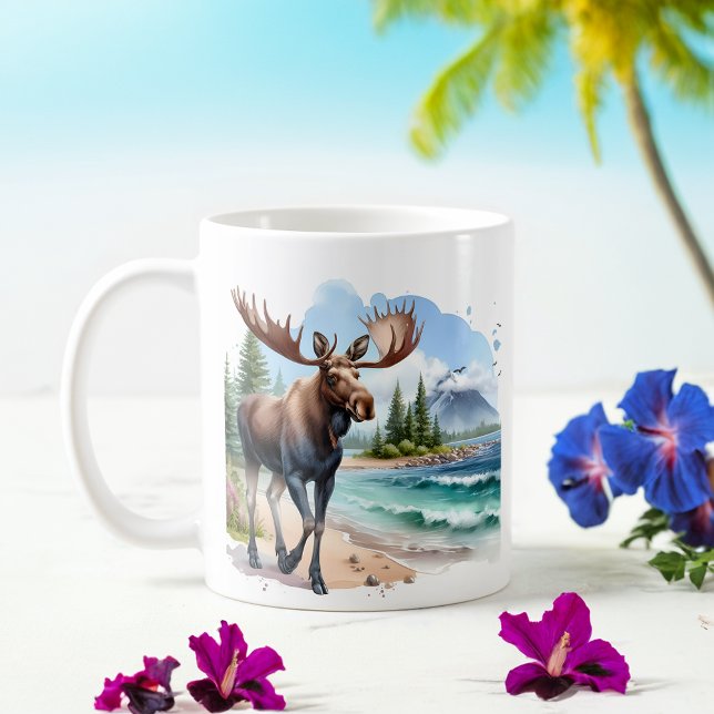 Sommarfärg Moose på stranden Kaffemugg (Skapare uppladdad)