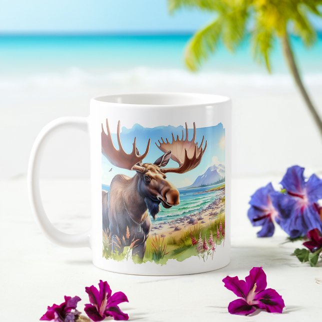 Sommarfärg Moose på stranden Kaffemugg (Skapare uppladdad)