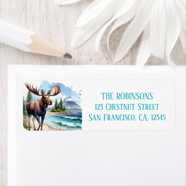Sommarfärg Moose på stranden Returadress Etikett (Insitu)