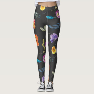 Sommarfärg på Svart Blommigt i bakgrunden Leggings