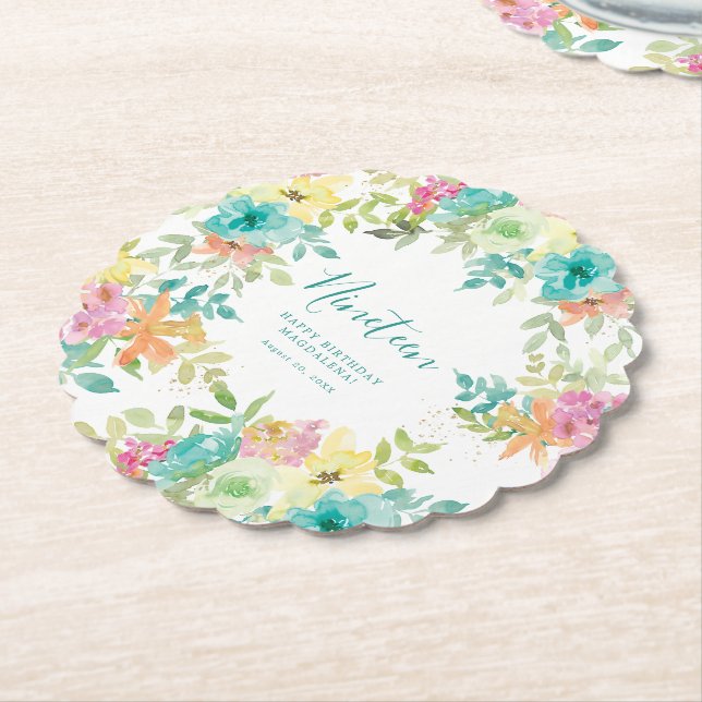 Sommarfärgad Blommigt Anpassningsbar 19:e födelsed Underlägg Papper (Vinklad)