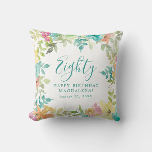 Sommarfärgad Blommigt Anpassningsbar 80:e födelsed Kudde