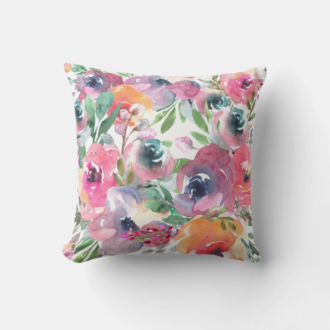 Sommarfärgad Blommigt Indigo Red Rosa Orange Kudde (Framsida)