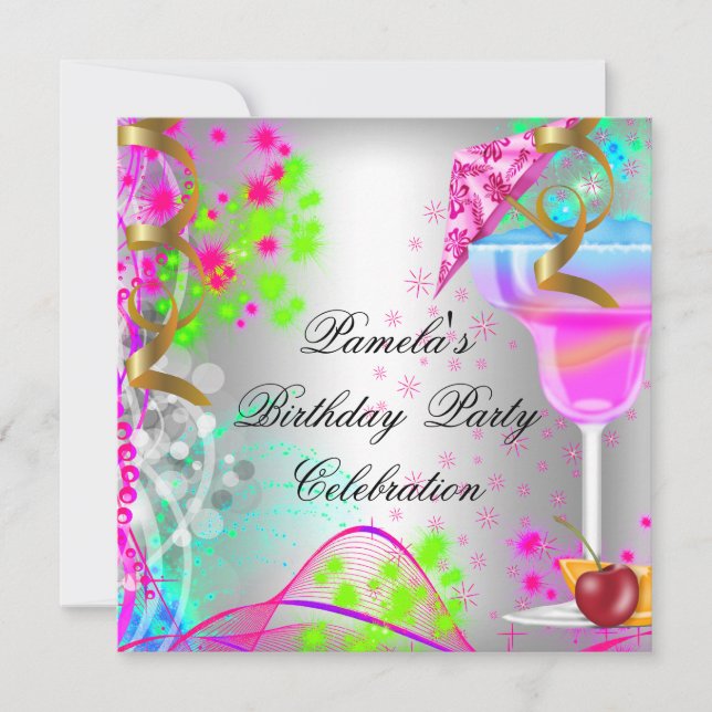 Sommarfärgad Födelsedagsfest Cocktail Inbjudningar (Framsida)