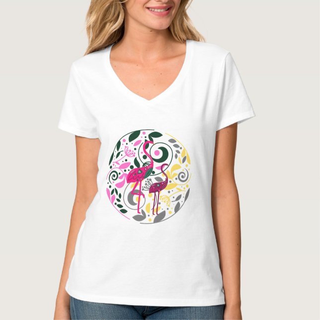 Sommarfärgad lamingo Circle Löv Kvinnors T Shirt (Framsida)