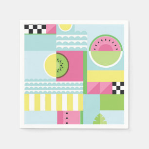 Sommarfärgad mosaikfrukt, vattenmelonkiwi-frukt pappersservett