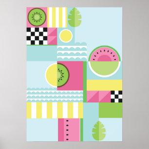 Sommarfärgad mosaikfrukt, vattenmelonkiwi-frukt poster
