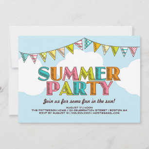 Sommarfärgad Roligt i Party i inbjudan till Sol