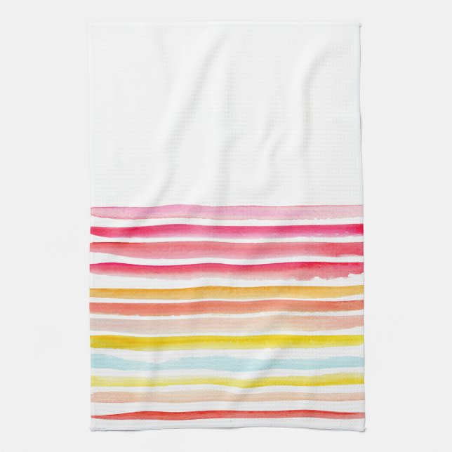 Sommarfärgad, strimlad vattenfärg kökshandduk (Vertikal)