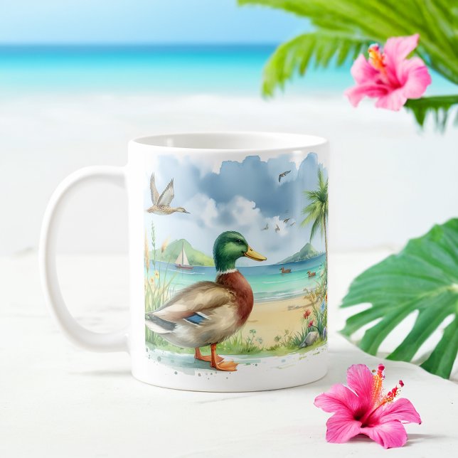 Sommarfärgen Anka på stranden Kaffemugg (Skapare uppladdad)