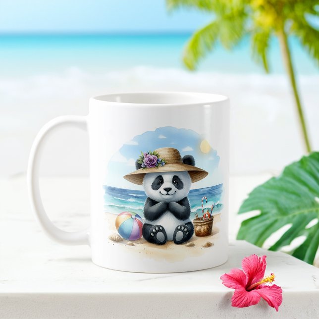 Sommarfärgen Baby Panda på stranden Kaffemugg (Skapare uppladdad)