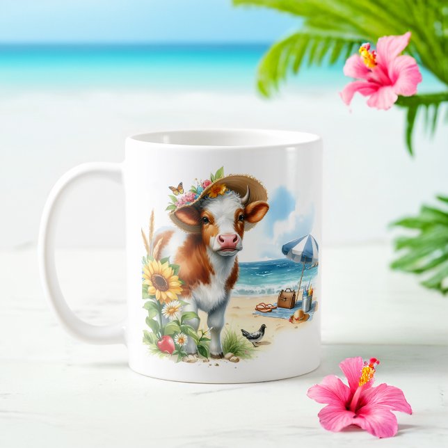 Sommarfärgen Cow på stranden Kaffemugg (Skapare uppladdad)