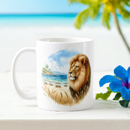 Sommarfärgen Lejon på stranden Kaffemugg