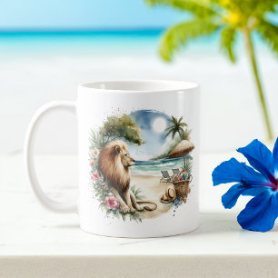 Sommarfärgen Lejon på stranden Kaffemugg