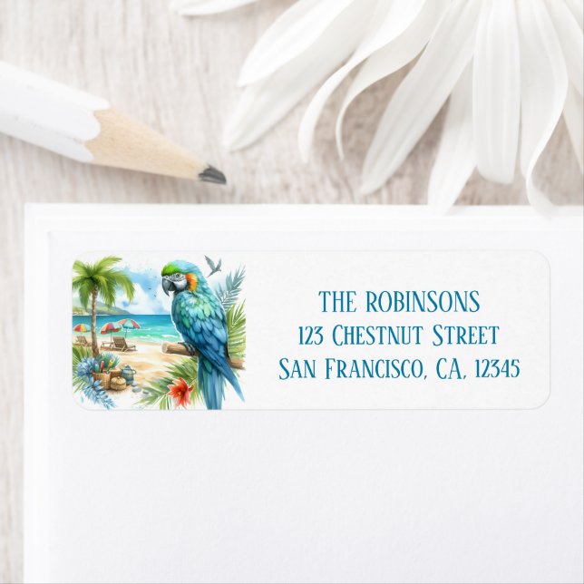 Sommarfärgen Parrot på stranden Returadress Etikett (Insitu)