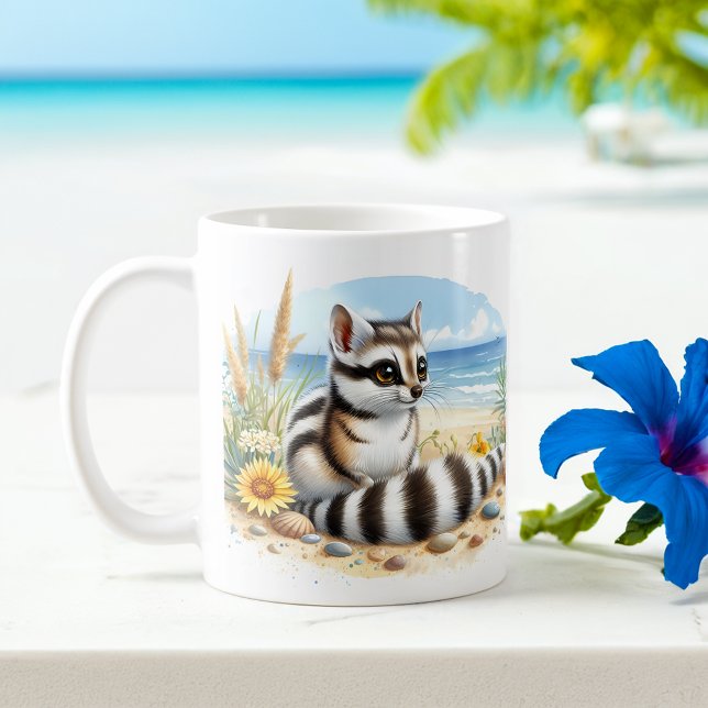 Sommarfärgen Ringtail på stranden Kaffemugg (Skapare uppladdad)