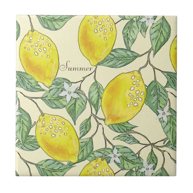 Sommarfärgen Vintage Lemons Mönster Kakelplatta (Framsidan)