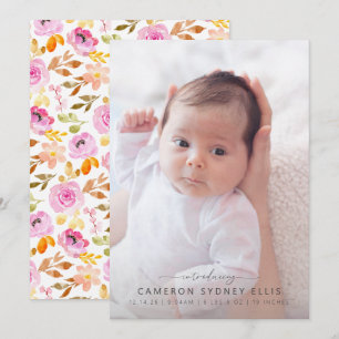 Sommarfärgen Watercolor Blommigt Baby Fotofödelse  Meddelande