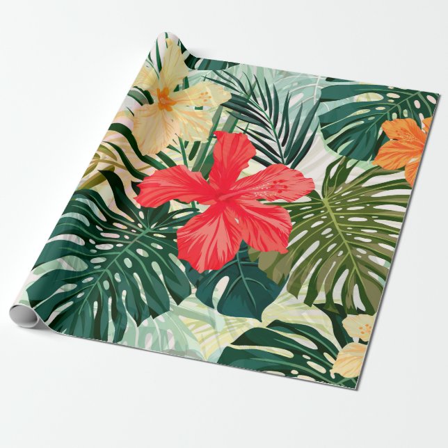 Sommarfärglös hawaiiskt sömlöst mönster med tro presentpapper (Utrullad)