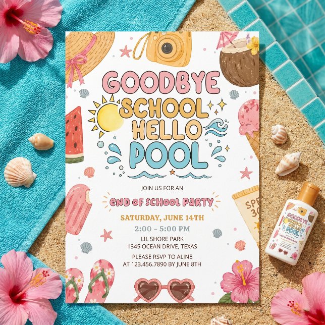 Sommarfest Avsked Skola Hej Pool Inbjudan  (Skapare uppladdad)
